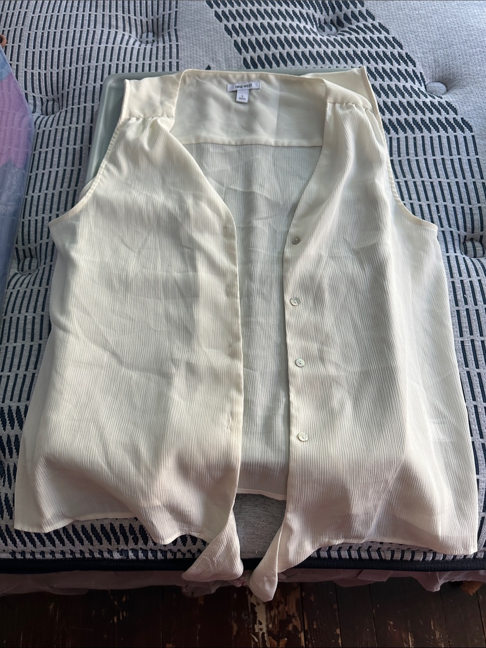 Sleeveless Cream Button Front Blouse - Size M